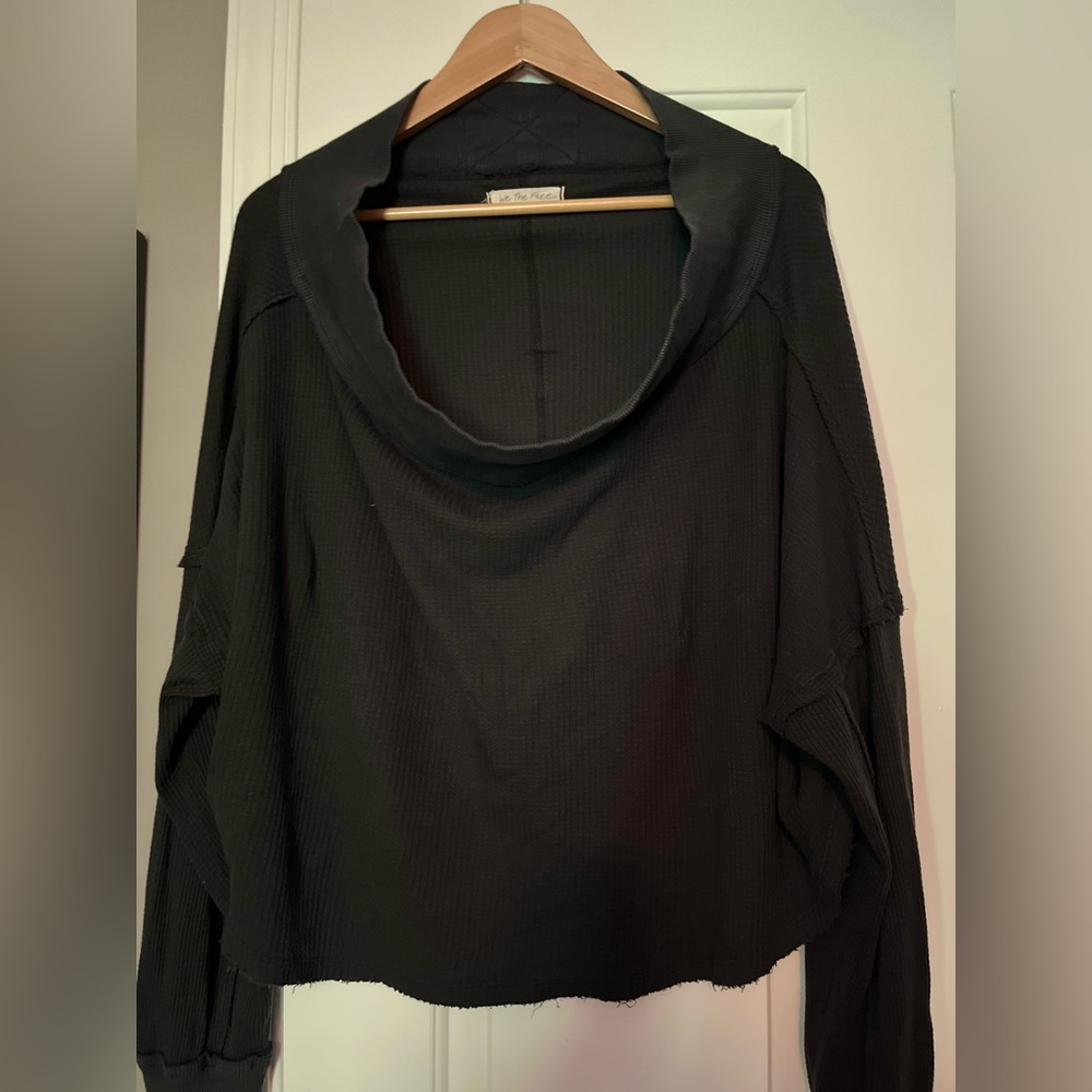We The Free Black Waffle Off Shoulder Top S